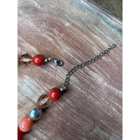 Coral Red, Orange, Peach, Plastic Pendant Gold toned on beaded necklace. - Picture 4 of 4
